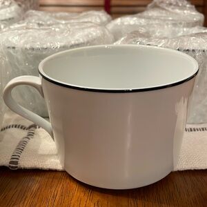 Crate & Barrel Flat White Blue Ribbed SPAL Portugal Dinnerware Cups Set of 8